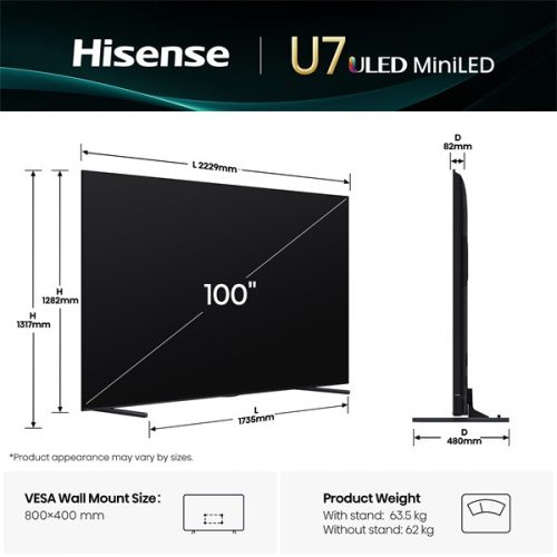 Hisense 100" 100U7Q 4K UHD Smart MiniLED ULED TV