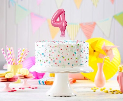 Rózsaszín 4-es Pink szám fólia lufi tortára 13 cm