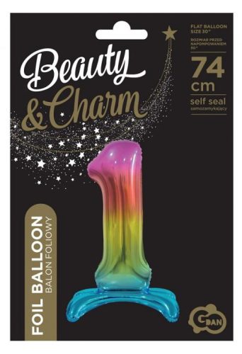 Színes Rainbow 1-es szám fólia lufi talppal 74 cm