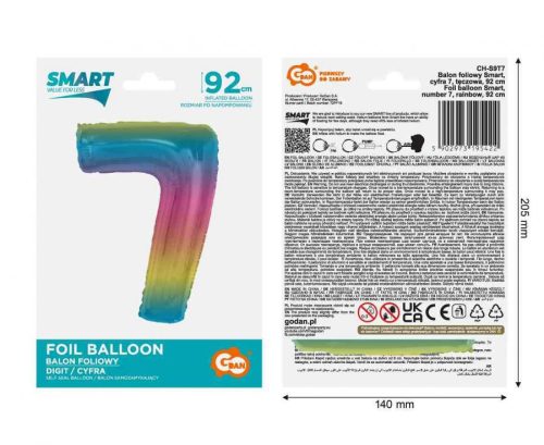 Színes 7-es Rainbow szám fólia lufi 92 cm