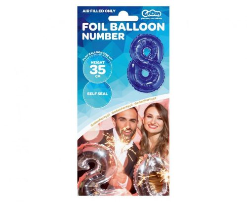 Kék Blue 8-as mini szám fólia lufi 35 cm